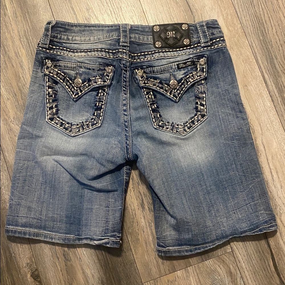 Miss Me Blue Jean Shorts with Silver Accents